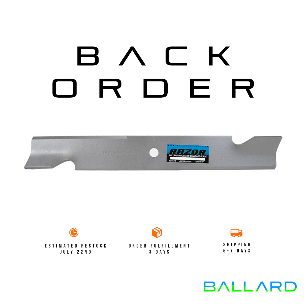 Silver Mower Blades:  18 3/4" Long,  2.5" Wide,  5/8" Center Hole, Thickness- .203"(Three Blades) image number null